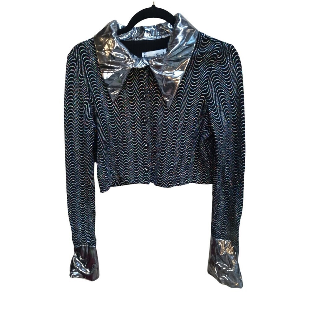 Ronni‎ Nicole Vintage Crop Button Up Shimmer Sparkle Size 6p